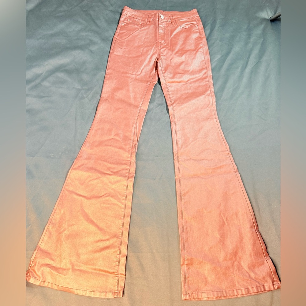 Brown Flared Pants Apperloth A High Waist Faux Leather Skinny Pants